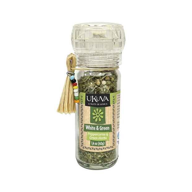 White & Green Peppercorns and Herbs Jar with Built-in Grinder