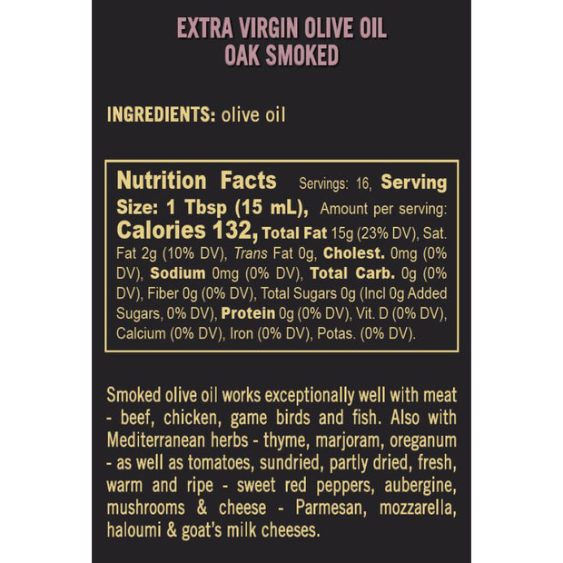 Cape Treasures Oak-Smoked Extra Virgin Olive Oil 8.5 fl oz nutrition facts