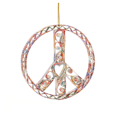 Recycled Paper Quilled Peace Sign Ornament