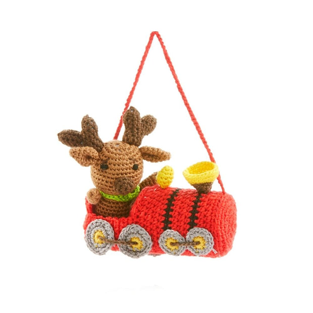 Conductor Moose Crocheted Ornament