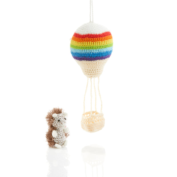 Aeronaut Hedgehog in Rainbow Hot Air Balloon Crocheted Ornament separated
