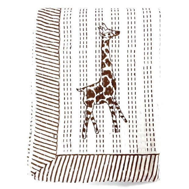 Block Printed Kantha Baby Quilt - Giraffe