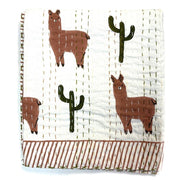 Block Printed Kantha Baby Quilt - Llamas