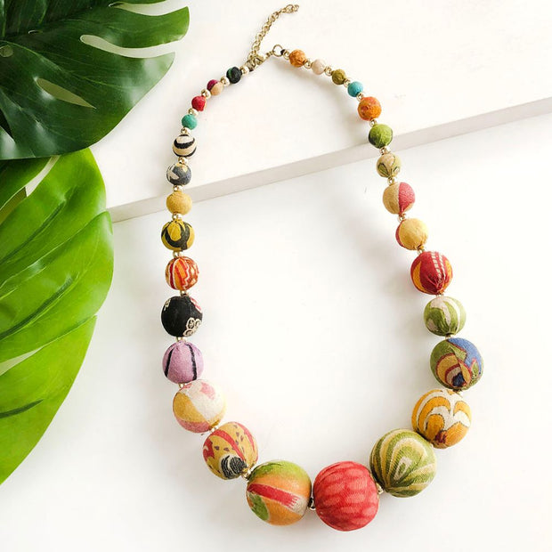 Kantha Graduated Bead Statement Necklace styled