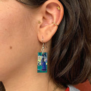 Laser Cut Art Image - Seurat's La Grand Jatte Dangle Earrings on model