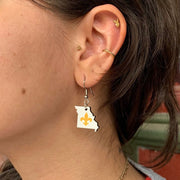 EXCLUSIVE Missouri State & Fleur de Lis Earrings - White on model