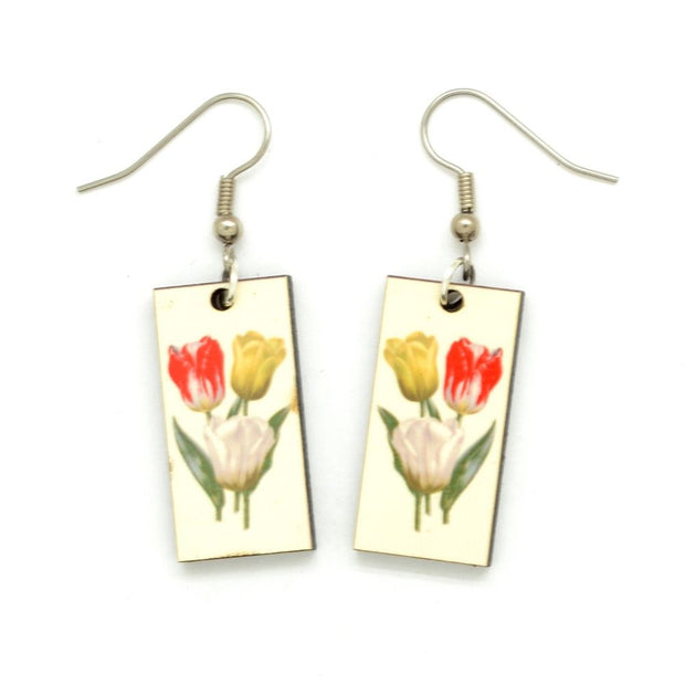 Vintage Botanical Dangle Earrings - Tulips