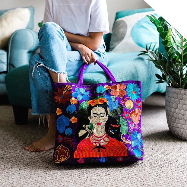 Frida Kahlo Embroidered Tote Bag lifestyle