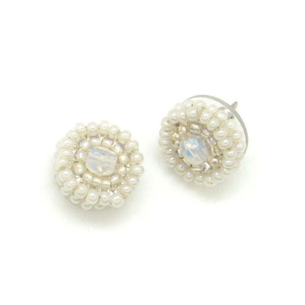 Beaded Dots Stud Earrings - White