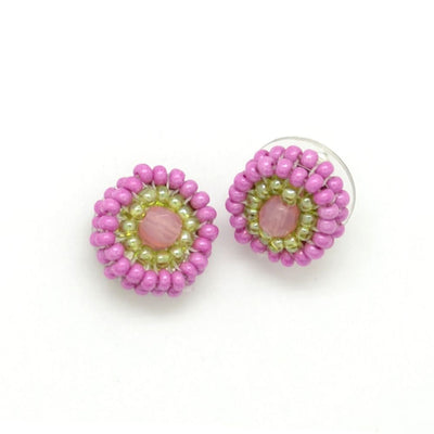 Beaded Dots Stud Earrings - Pink