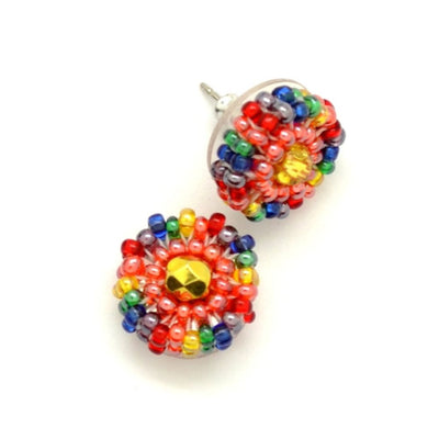 Beaded Dots Stud Earrings - Rainbow