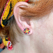 Beaded Dots Stud Earrings - Rainbow on model