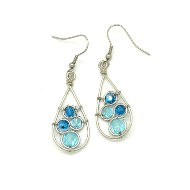 Crystal Swirl Teardrop Earrings - Blue