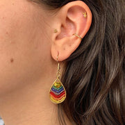 Beaded Teardrop Wire Earrings - Rainbow on model