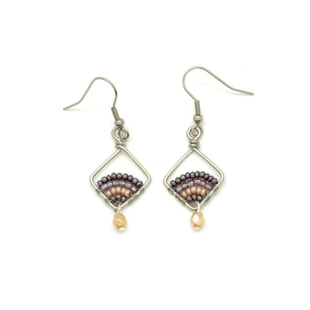 Beaded and Wire Petite Diamond Earrings - Mulberry