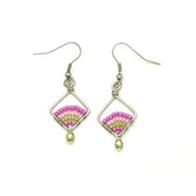Beaded and Wire Petite Diamond Earrings - Pink