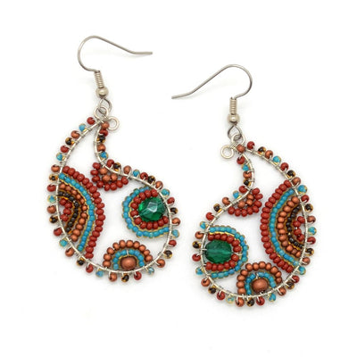Fair Trade Beaded Paisley Wire Earrings Turquoise