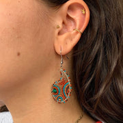 Fair Trade Beaded Paisley Wire Earrings Turquoise on model