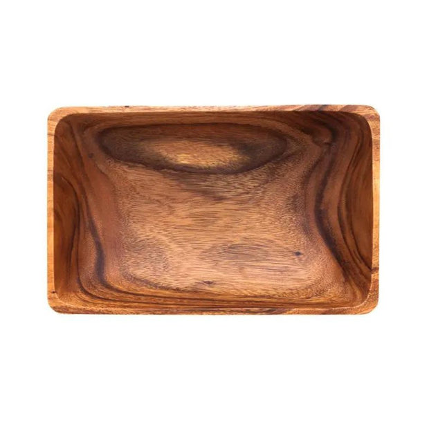 12" Rectangular Acacia Wood Serving Bowl seen from above