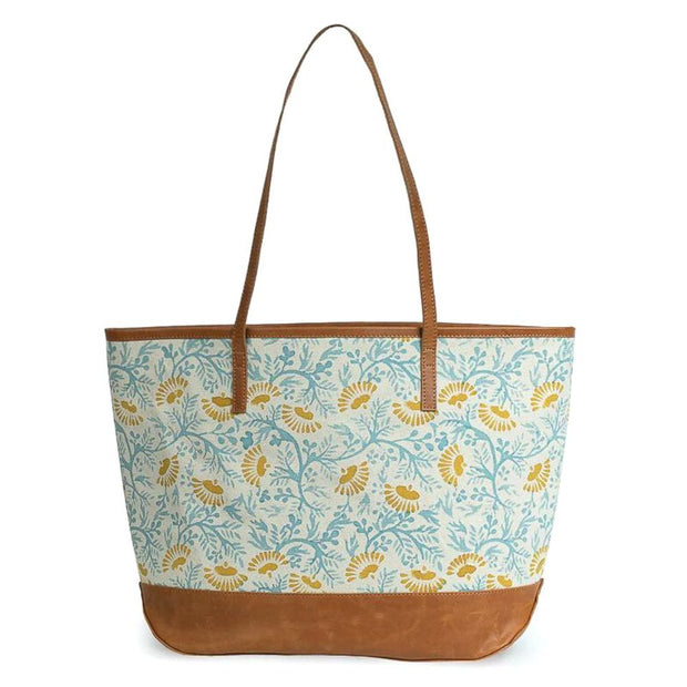 Agaja Canal Blue Vines Print Tote Bag front view