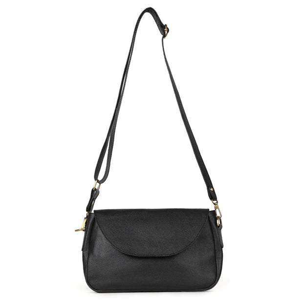 Alisha Leather Crossbody Bag - Black with full strap