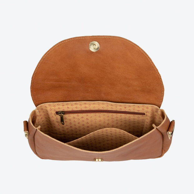 Alisha Leather Crossbody Bag - Camel interior