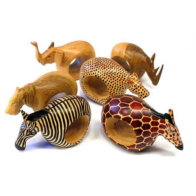 Mahogany Animal Napkin Rings Set