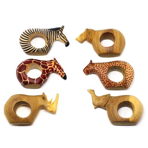 Hand-carved and Fair Trade Mahogany Animal Napkin Rings