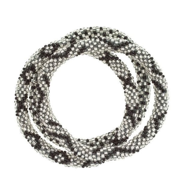 Set of 3 Glass Bead Roll-On Bracelets - Platinum