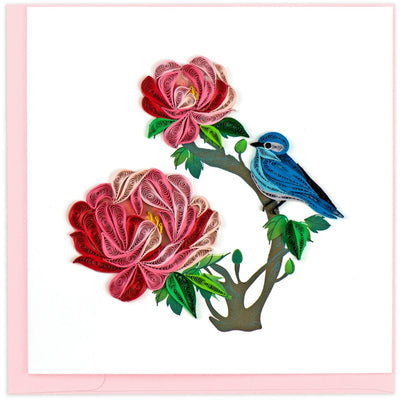 Peony and Blue Bird Quilling Card