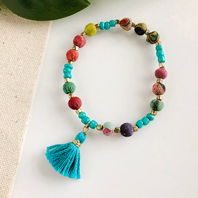 Dotted Turquoise Kantha Bracelet lifestyle