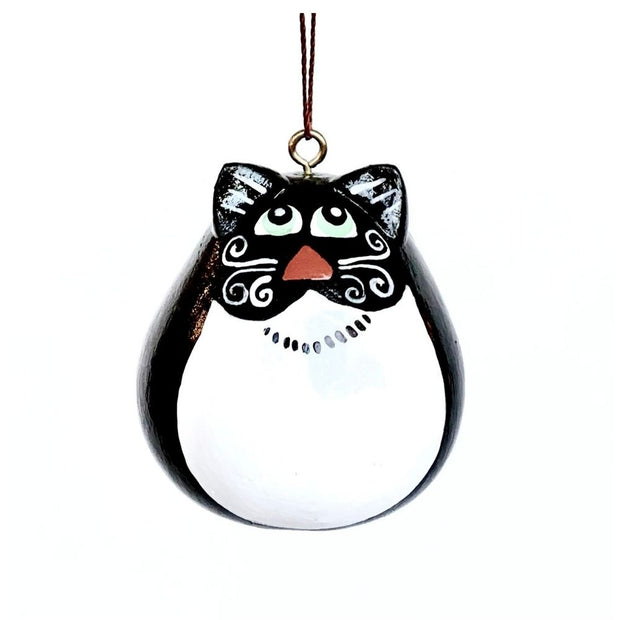 Black and White Cat Gourd Ornament