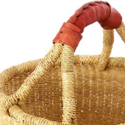 Bolga Mini Round Natural Basket with Single Leather Handle detail