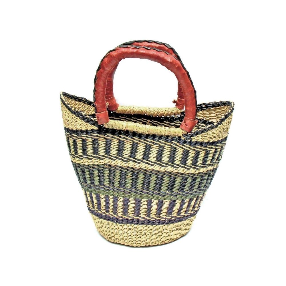 Mini Shopping Tote Basket with Leather Handles Zee Bee Market LLC