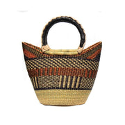 Bolga Mini Shopping Tote Basket with Leather Handles