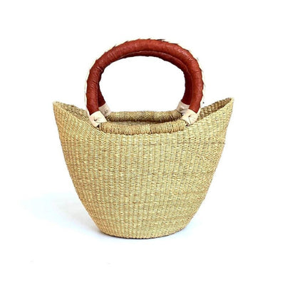 Mini Shopping Tote Basket with Leather Handles - Natural