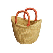 Mini Shopping Tote Basket with Leather Handles - Natural