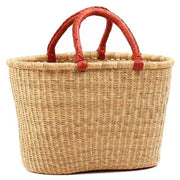 Bolga Oval Natural Basket with Leather Handles