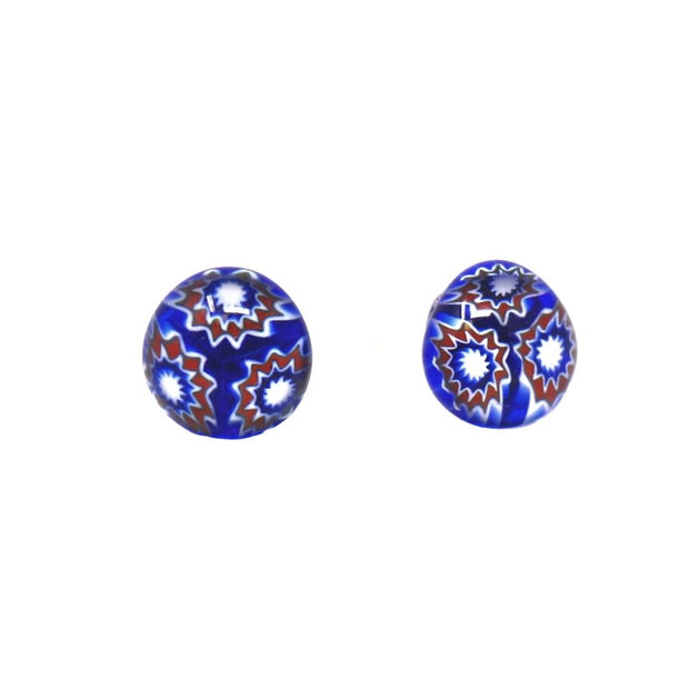 Round Glass Stud Earrings - Blue Flowers