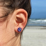 Round Glass Stud Earrings - Blue Flowers model