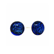 Round Glass Stud Earrings - Dark Blue