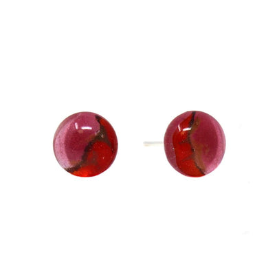 Round Glass Stud Earrings - Red