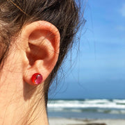 Round Glass Stud Earrings - Red model