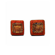 Square Glass Stud Earrings - Orange Crush