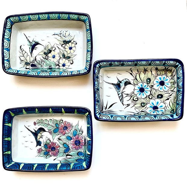 Hand-painted Hummingbird Ceramic Rectangle Dish assorted