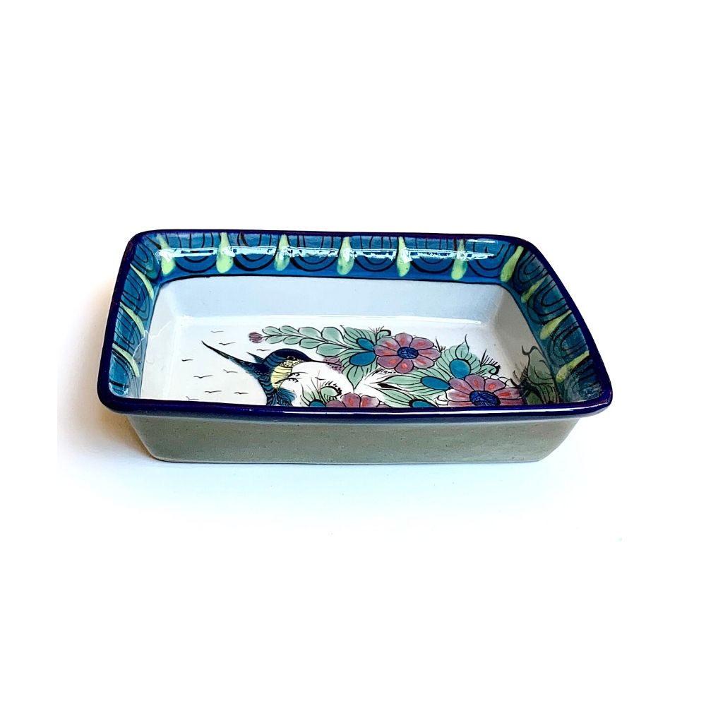 Handpainted Hummingbird Ceramic Rectangle Dish Zee Bee Market LLC