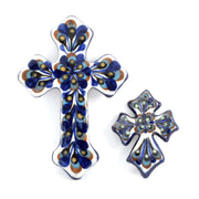 Hand-painted Ceramic Medium Cross next to a small cross for reference