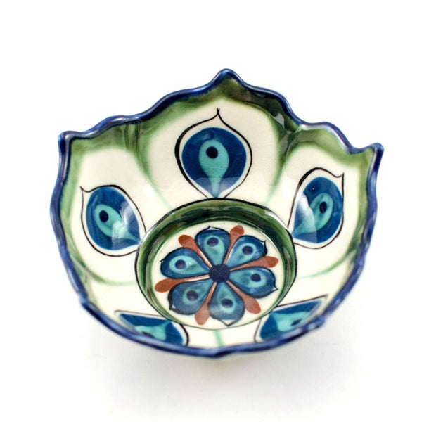 Hand-painted Ceramic Lotus Bowl green and blue