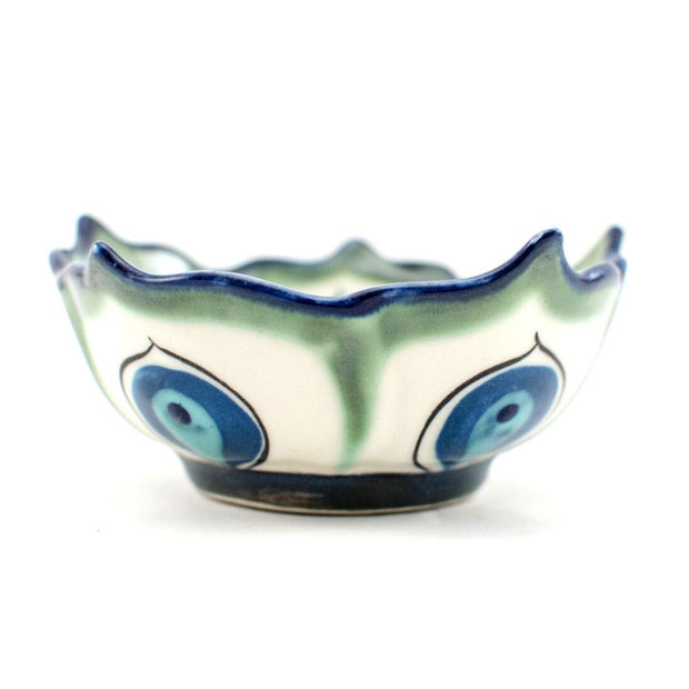 Hand-painted Ceramic Lotus Bowl green side view