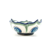 Small Hand-painted Ceramic Lotus Bowl Green and White sideview